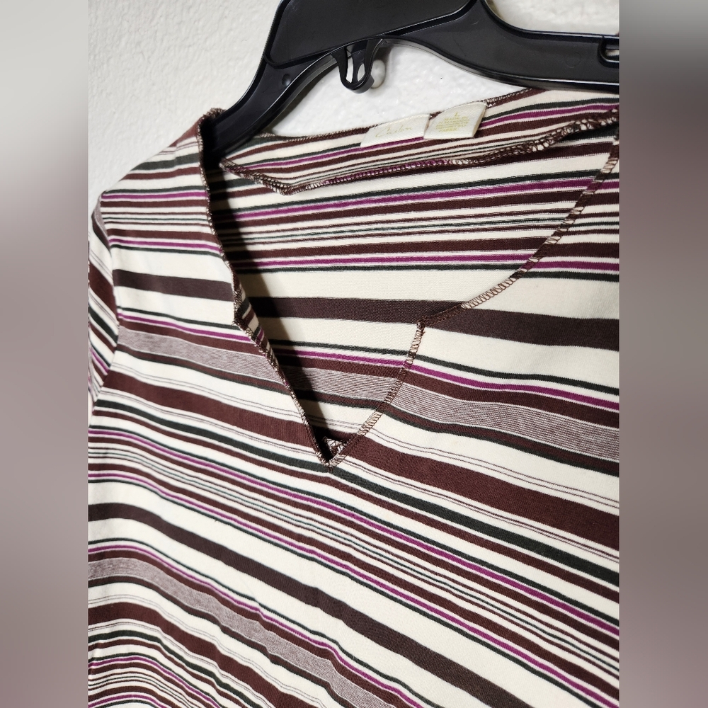 Caslon Brown/White w/ A Hint Of Pink Fitted Ribbed Blouse Long Sleeve Size Large - Picture 3 of 5
